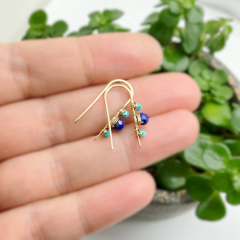 14K Goldfill Oorbellen Met Turkoois En Lapis Lazuli