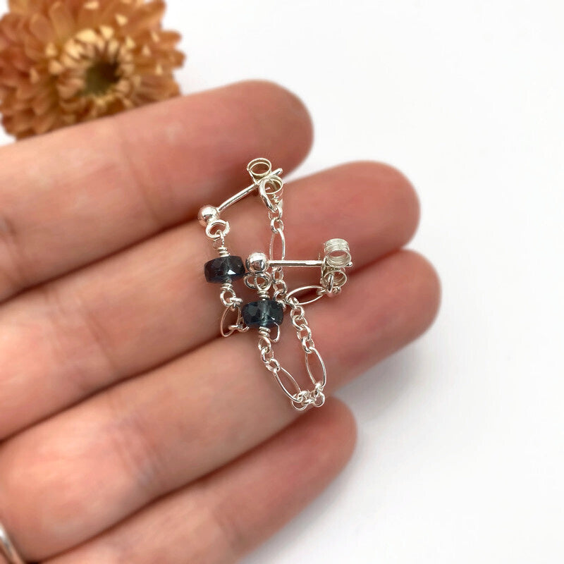 Echt Zilveren Ketting Oorbel Met Teal Kyaniet