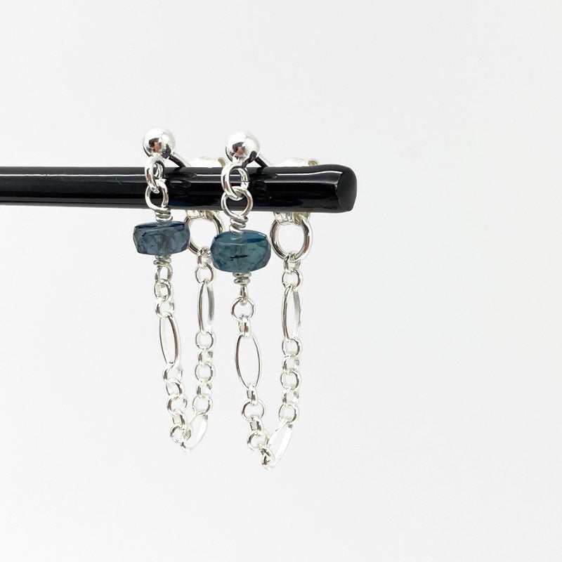 Echt Zilveren Ketting Oorbel Met Teal Kyaniet