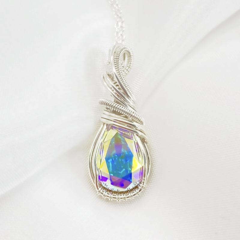 Wire Wrapped Swarovski Kristal Ab Druppelvorm