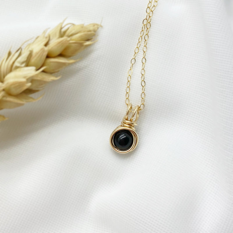 Gouden Collier Met Onyx, 14K Gold Filled