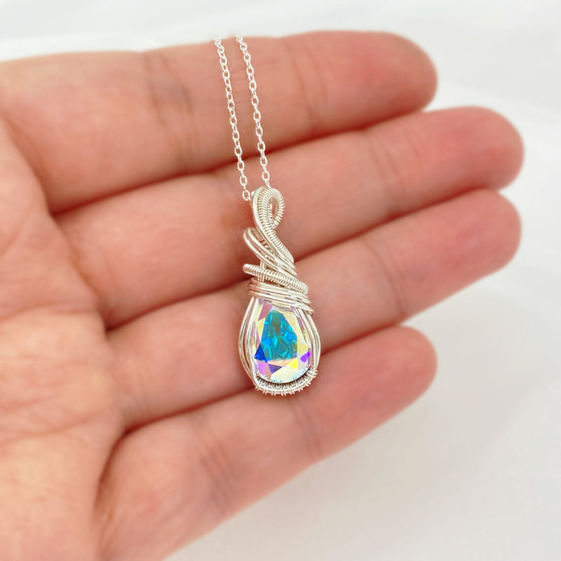 Wire Wrapped Swarovski Kristal Ab Druppelvorm