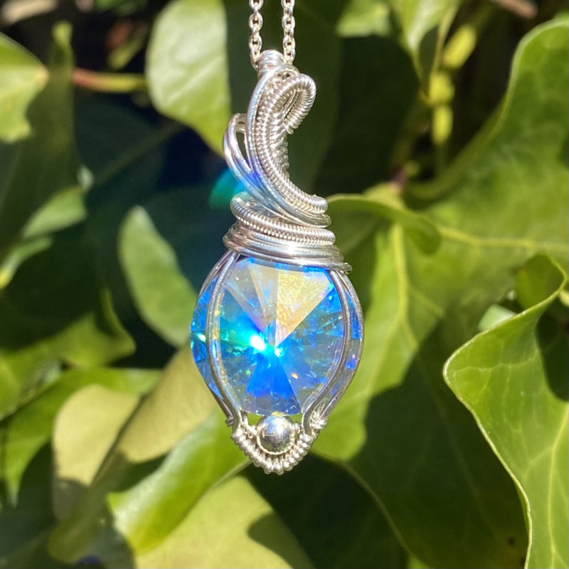 Large Wire Wrapped Swarovski Kristal Ab Rivoli