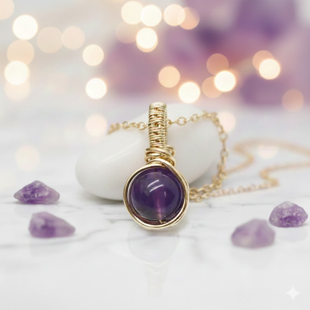 14k Gold Filled Hanger met Amethist, Handgemaakt Sieraad