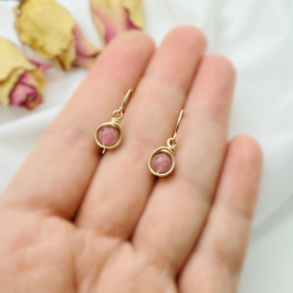 Gold filled rozenkwarts oorbellen -  handgemaakt