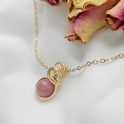 Sierlijke rozenkwarts hanger van gold filled - Wire wrap hanger