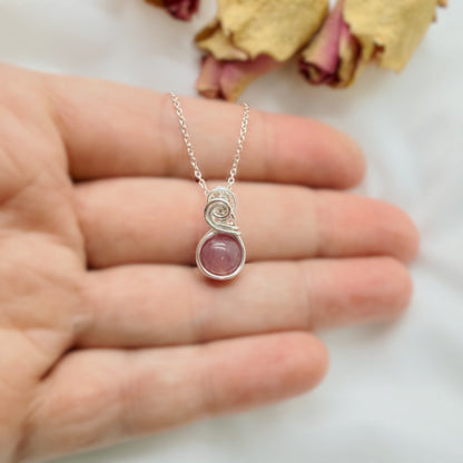 Sierlijke rozenkwarts hanger van sterling zilver - Wire wrap hanger
