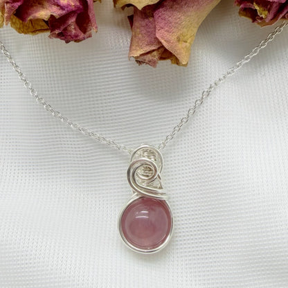 Sierlijke rozenkwarts hanger van sterling zilver - Wire wrap hanger