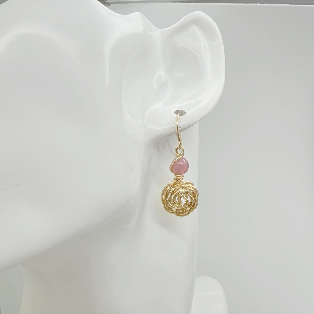14k gold filled roos oorbellen met rozenkwarts