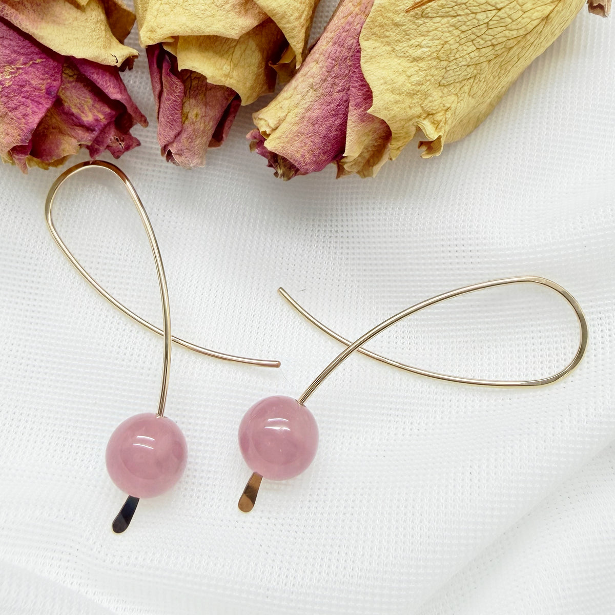 14k gold filled confetti oorbellen met rozenkwarts uit Madagascar