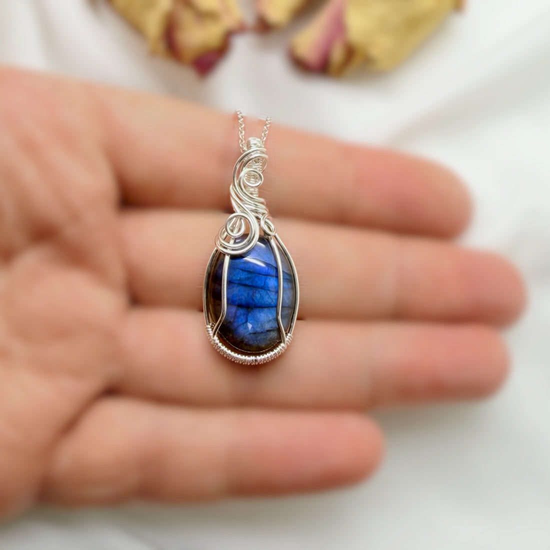 Wire wrap hanger - Zilver - Met labradoriet - Sterling zilver