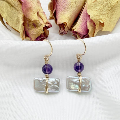 Oorbellen met zoetwaterparel en amethist van 14k gold filled