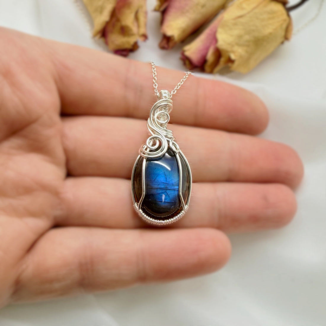 Wire wrap hanger - Zilver - Met labradoriet - Sterling zilver