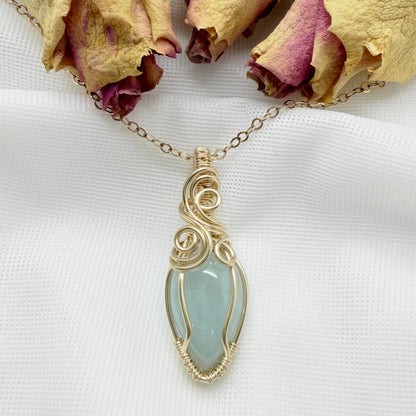 14k Gold Filled Wire Wrap Hanger met Aquamarijn