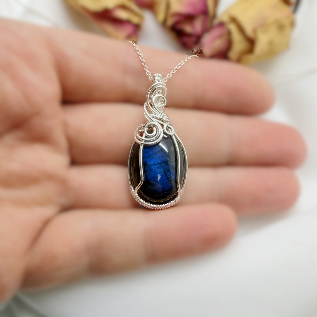 Wire wrap hanger - Zilver - Met labradoriet - Sterling zilver