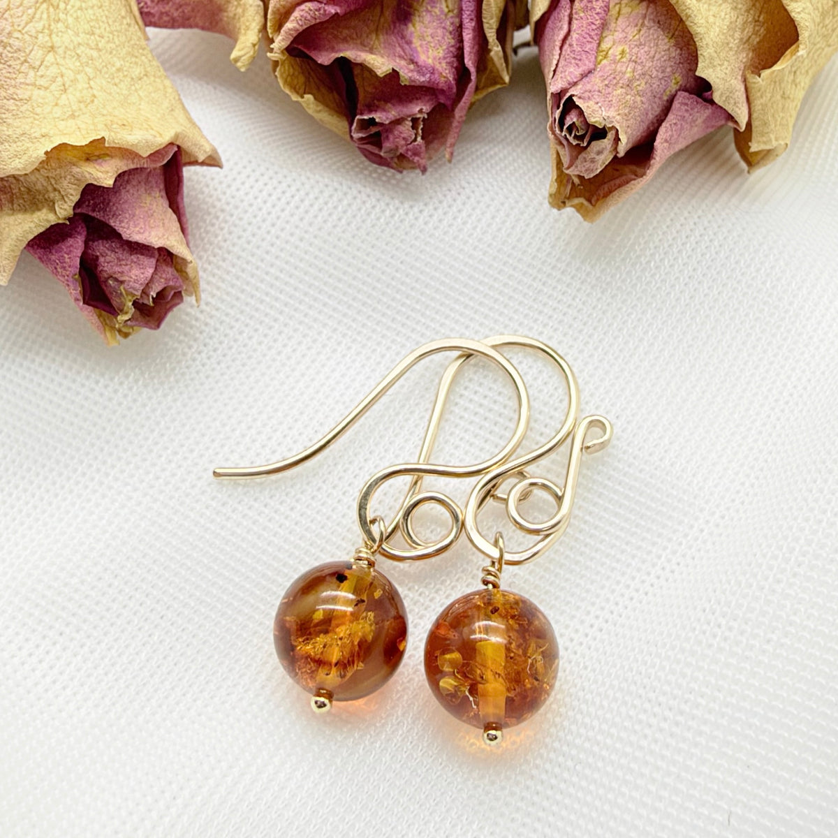 14k gold fill oorbellen met Barnsteen