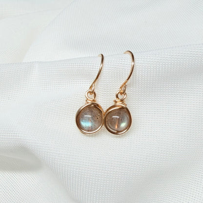 14k gold filled oorbellen met labradoriet en zachte flash