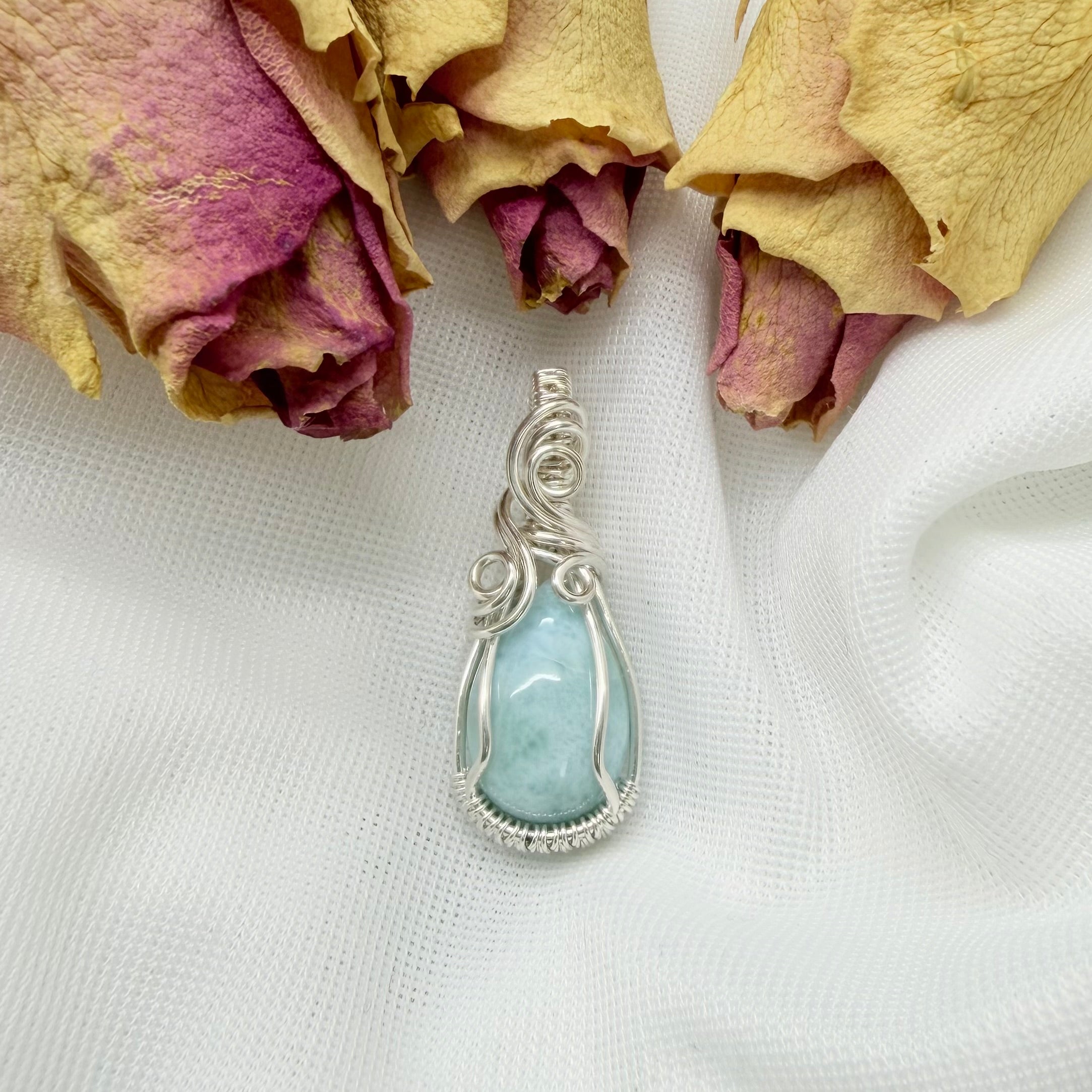 925 Zilveren wire wrap hanger met Larimar