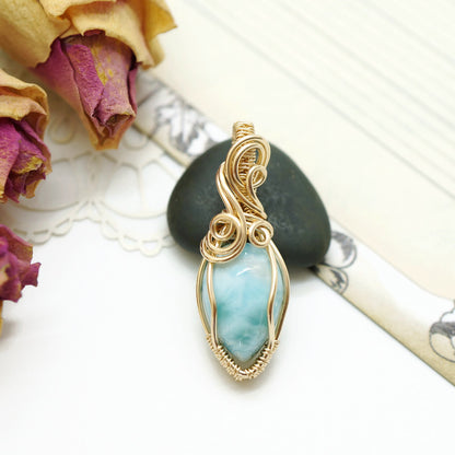 Ketting - Wirewrap hanger - 14K gold filled - Met Larimar steen