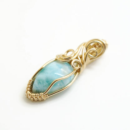 Ketting - Wirewrap hanger - 14K gold filled - Met Larimar steen