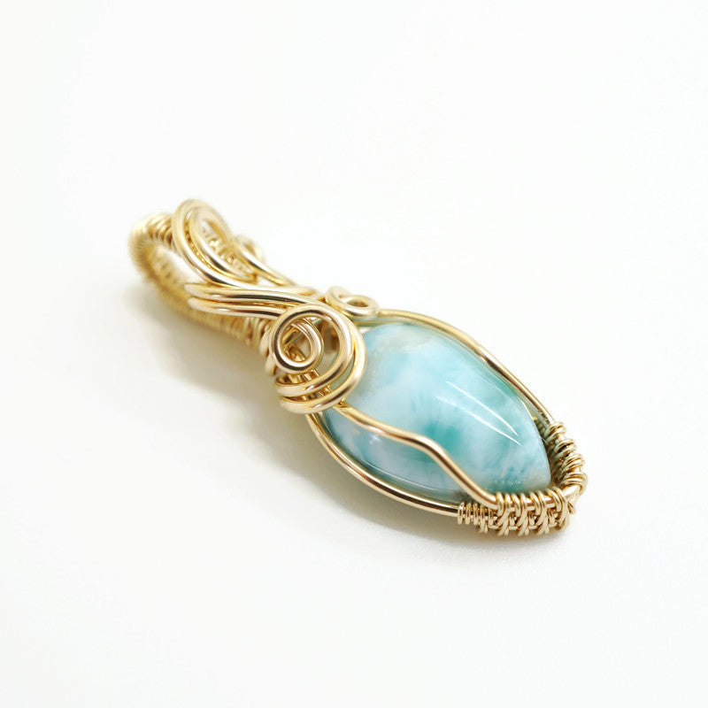 Ketting - Wirewrap hanger - 14K gold filled - Met Larimar steen