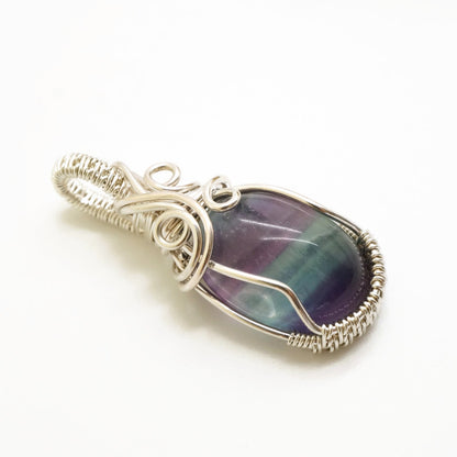 Sterling Zilveren Wire Wrap Hanger met Ovale Fluoriet Cabochon