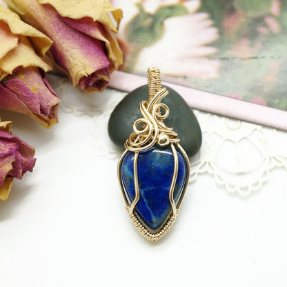 14k gold filled wire wrap hanger met Lapis Lazuli