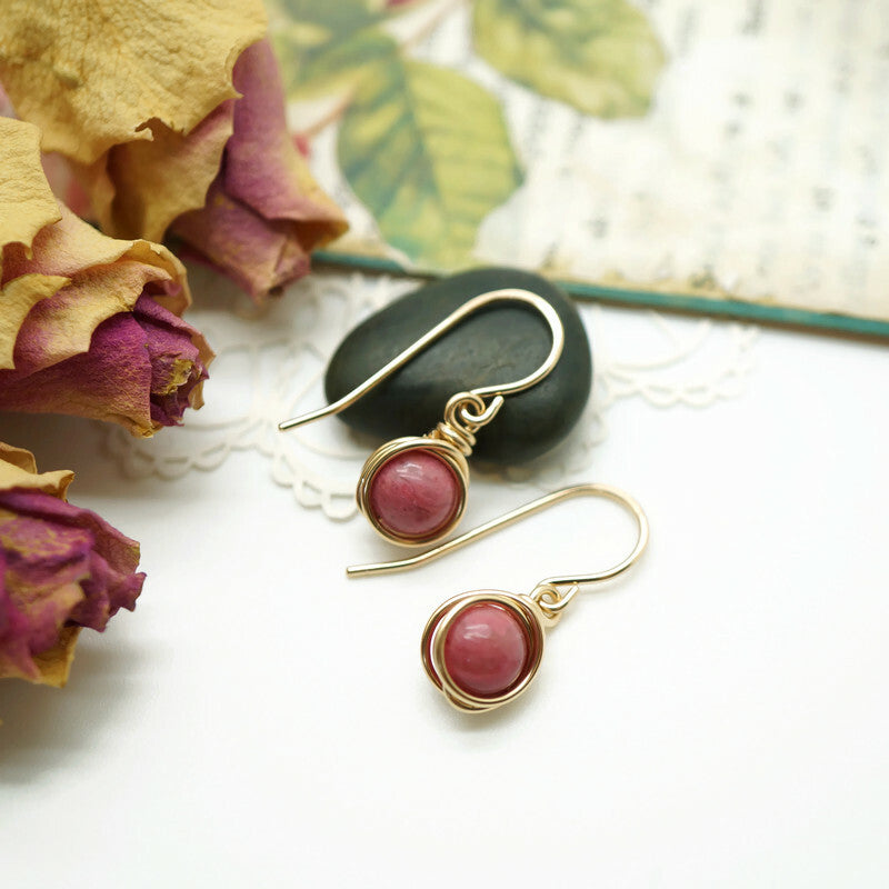 14k gold filled oorbellen met vintage roze Rhodoniet