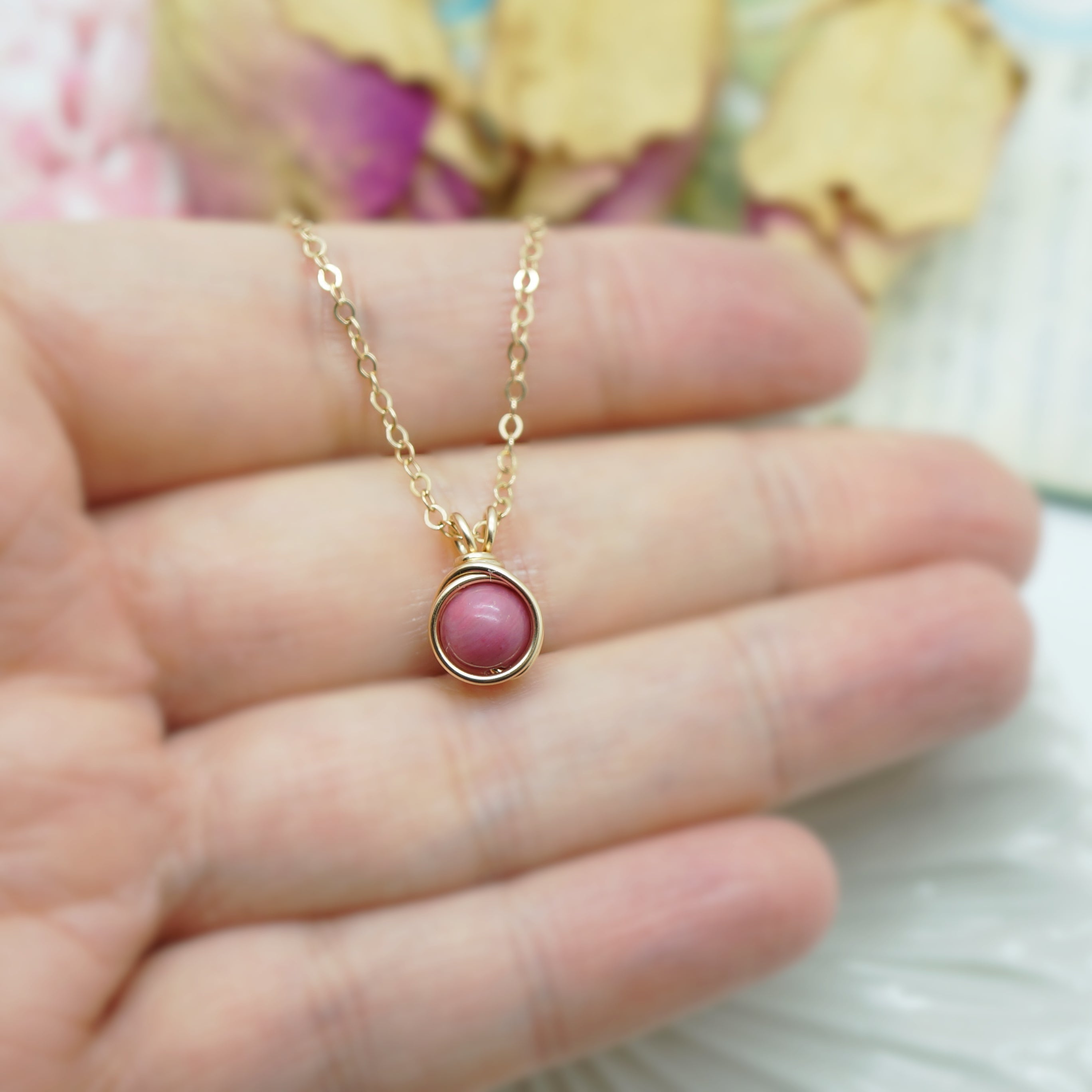 14k gold filled ketting met Rhodoniet