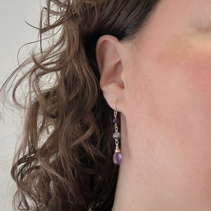 14k Gold Filled Oorbellen met Amethist &amp; Zoetwaterparel – Handgemaakt