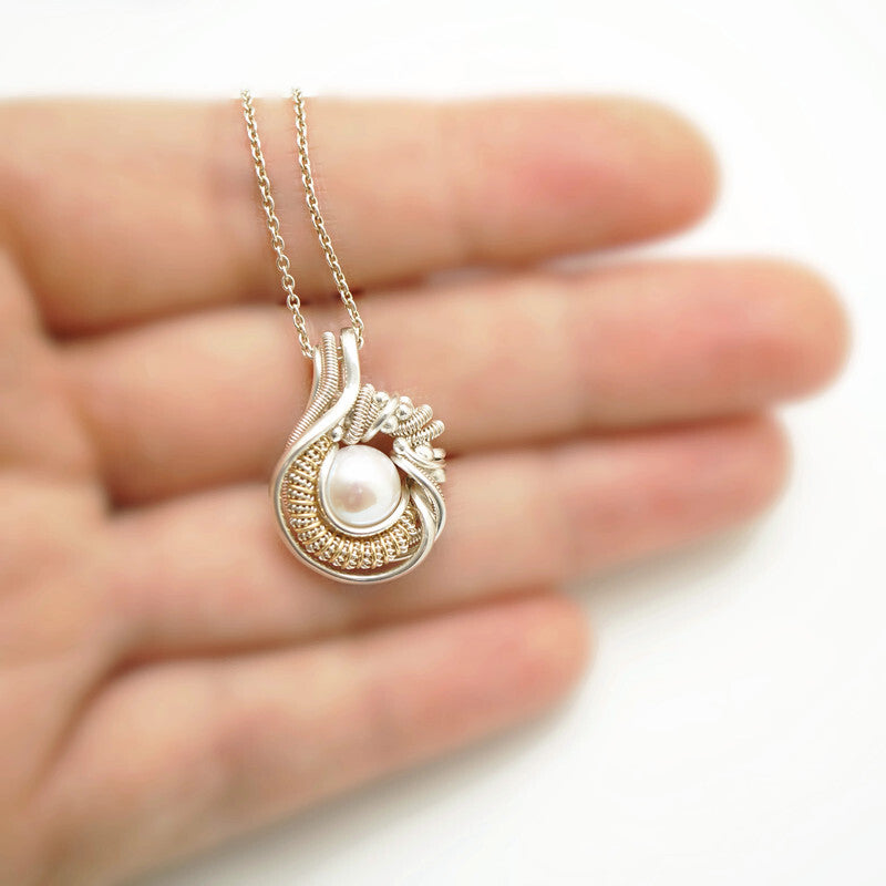 Wire wrap hanger - Sterling zilver - 14K gold filled - Met zoetwaterparel