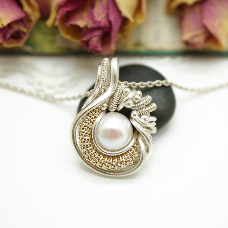 Wire wrap hanger - Sterling zilver - 14K gold filled - Met zoetwaterparel