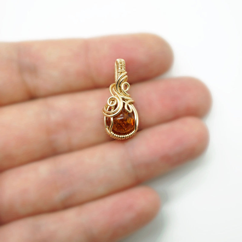 Ketting - Wire wrap hanger - 14K gold filled - Met barnsteen