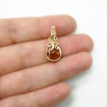 Ketting - Wire wrap hanger - 14K gold filled - Met barnsteen