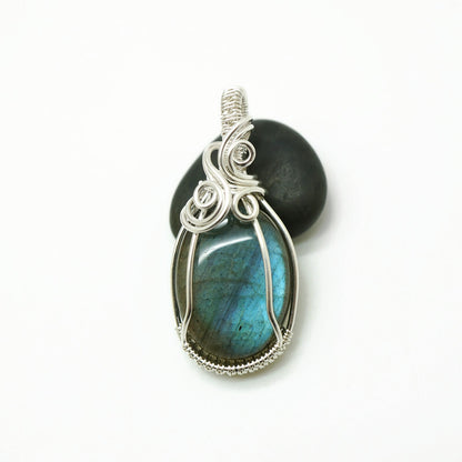 Wire wrap hanger - Zilver - Met labradoriet - Sterling zilver