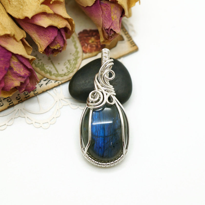Wire wrap hanger - Zilver - Met labradoriet - Sterling zilver