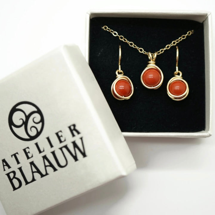14k gold filled sieraden set rode jaspis – Oorbellen &amp; collier