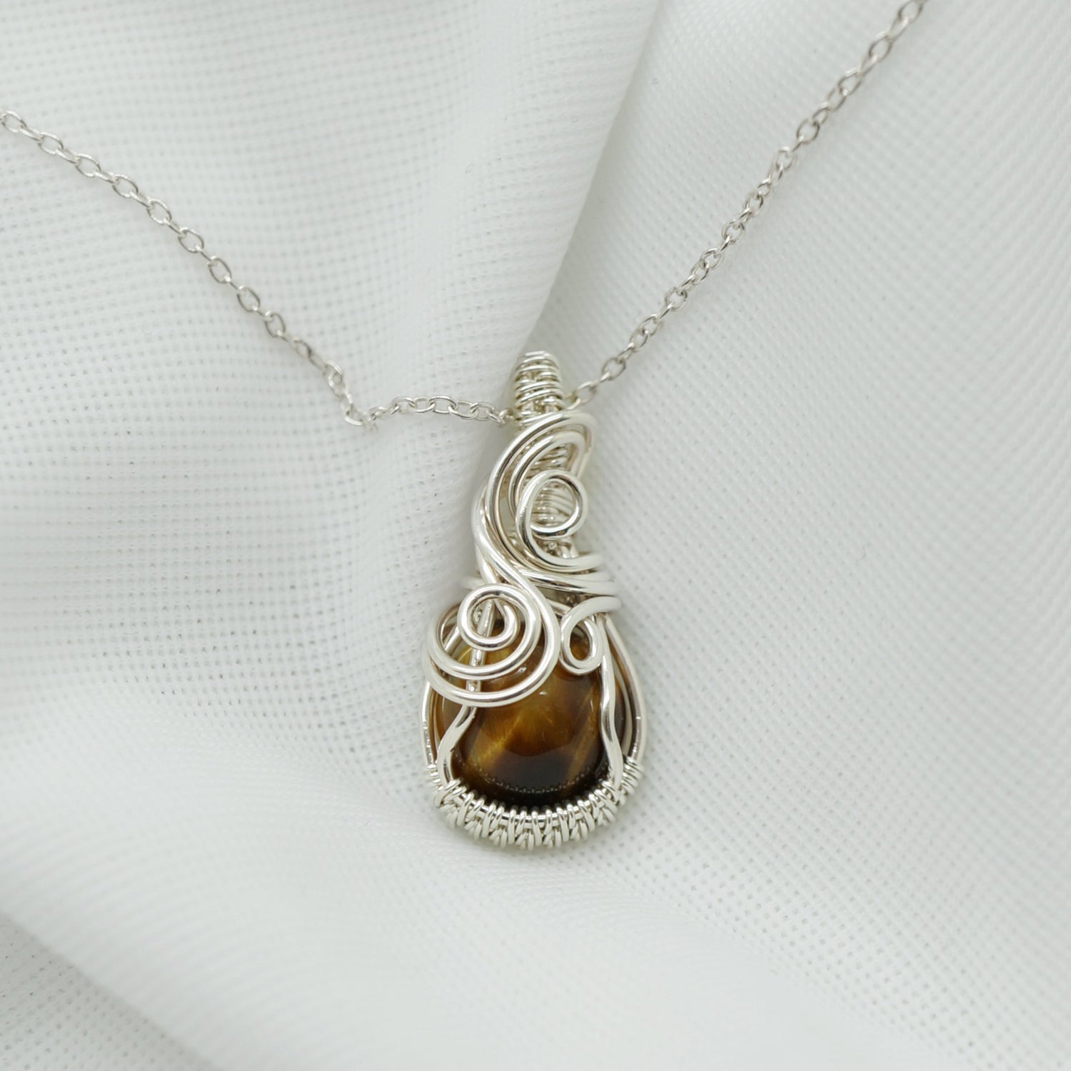 Sterling zilver hanger met tijgeroog -  Wire wrap hanger