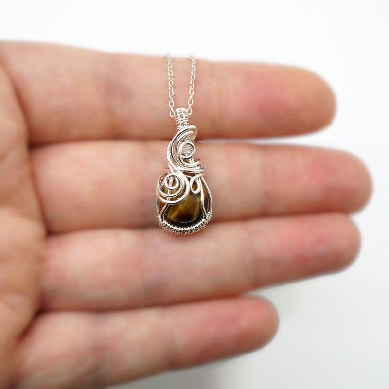 Sterling zilver hanger met tijgeroog -  Wire wrap hanger