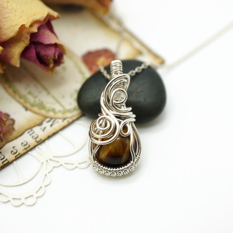 Sterling zilver hanger met tijgeroog -  Wire wrap hanger