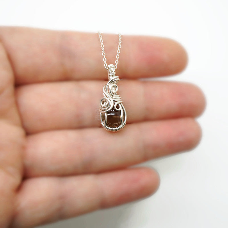 Sterling zilveren wire wrap hanger met rookkwarts – handgemaakt