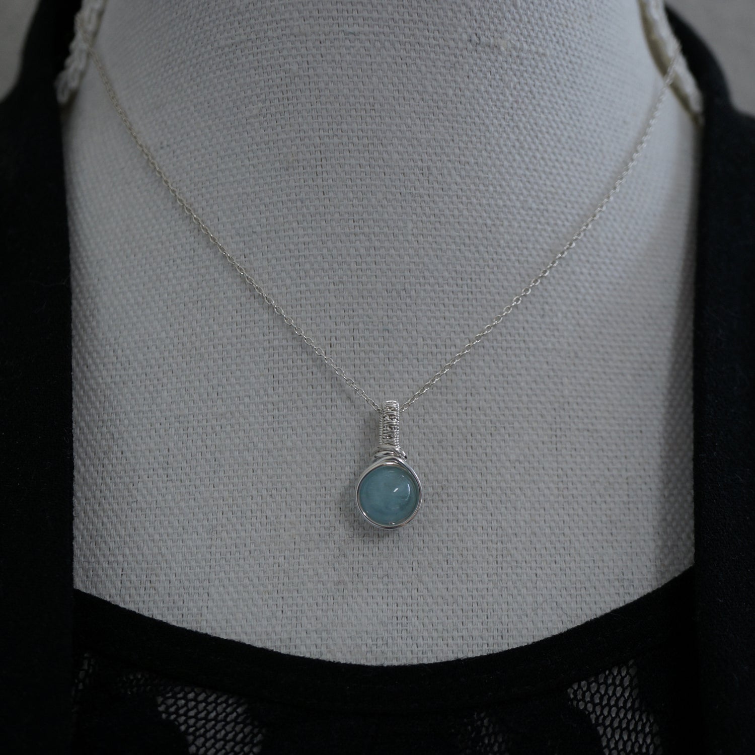Zilveren Hanger met Aquamarijn, Handgemaakt Wire Wrap Sieraad