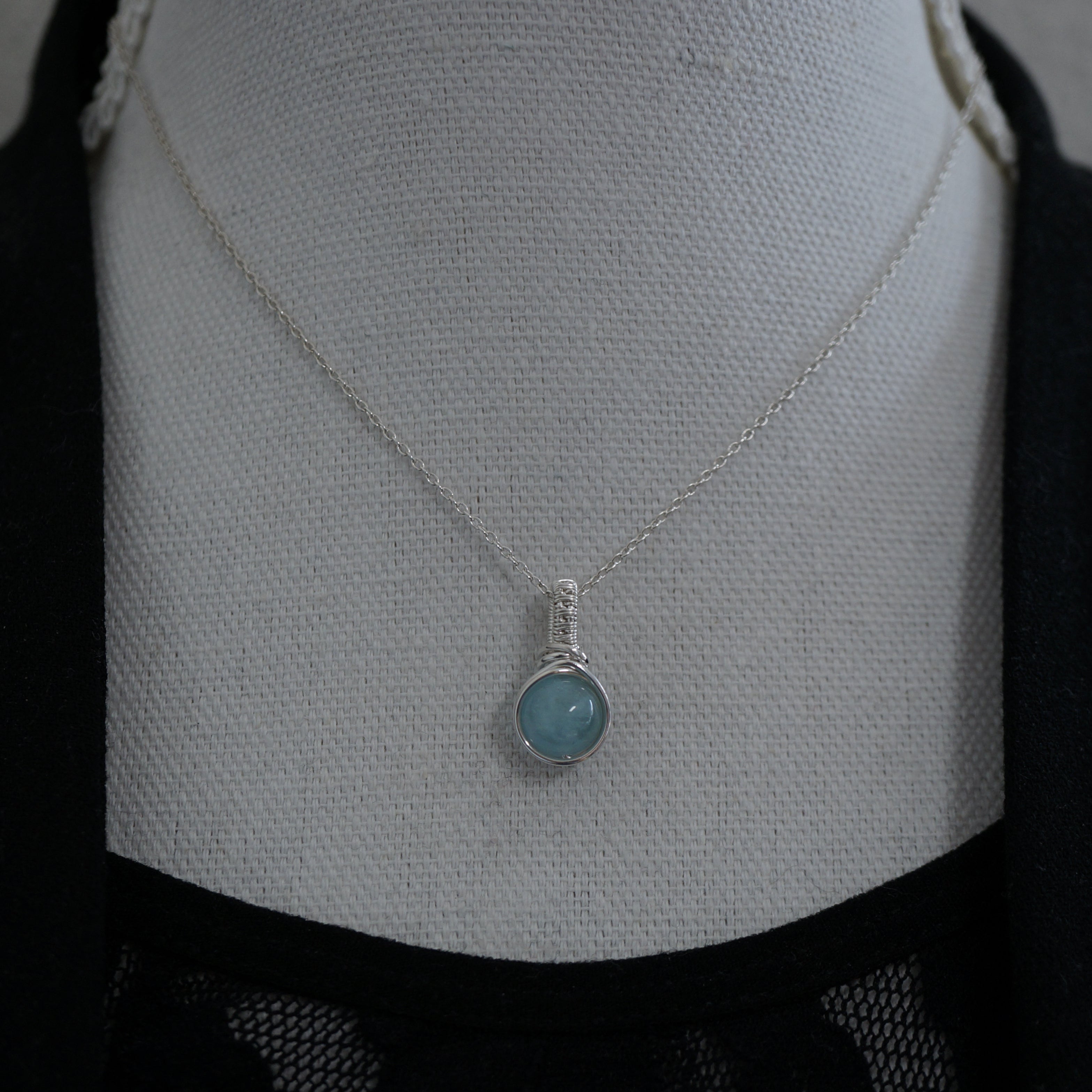 Zilveren Hanger met Aquamarijn, Handgemaakt Wire Wrap Sieraad