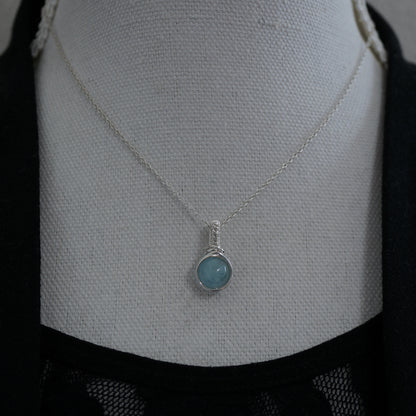 Zilveren Hanger met Aquamarijn, Handgemaakt Wire Wrap Sieraad