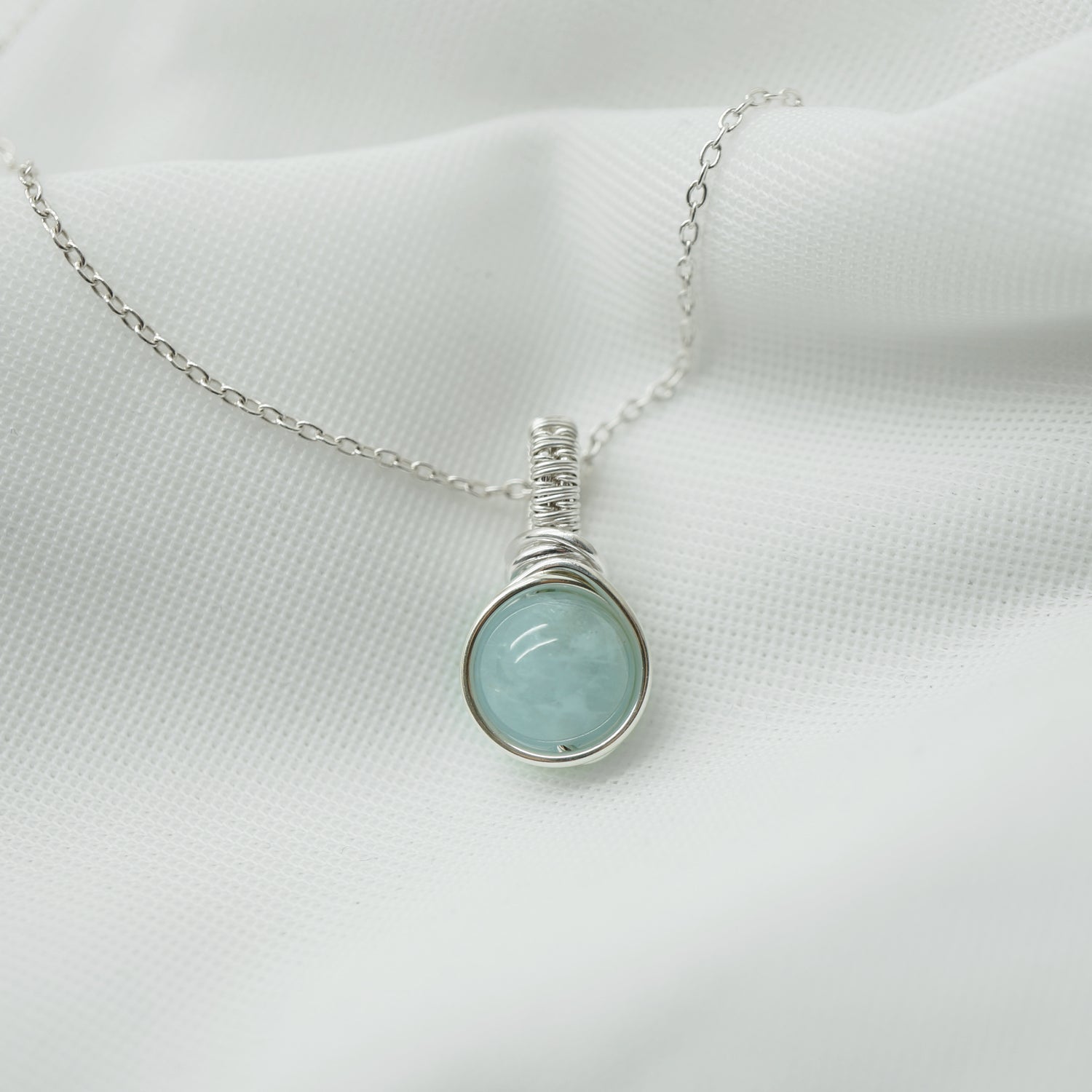 Zilveren Hanger met Aquamarijn, Handgemaakt Wire Wrap Sieraad