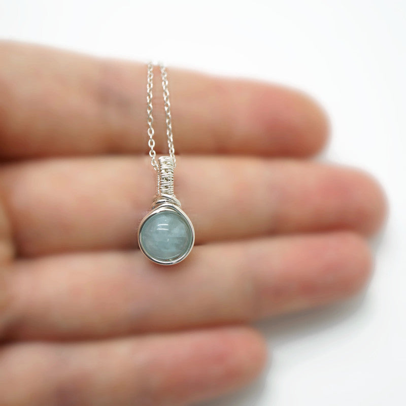 Zilveren Hanger met Aquamarijn, Handgemaakt Wire Wrap Sieraad