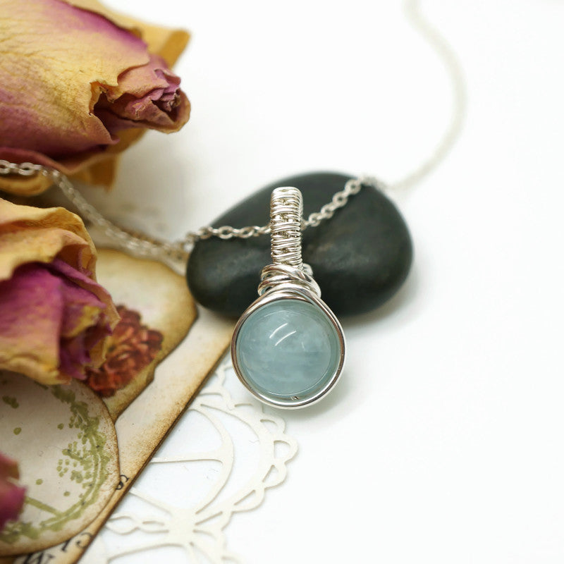 Zilveren Hanger met Aquamarijn, Handgemaakt Wire Wrap Sieraad