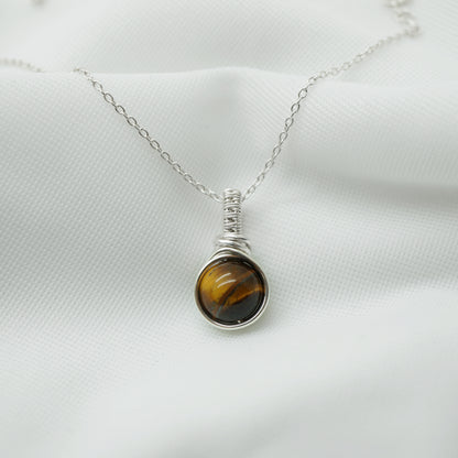 Zilveren Hanger met Tijgeroog, Handgemaakt Wire Wrap Sieraad