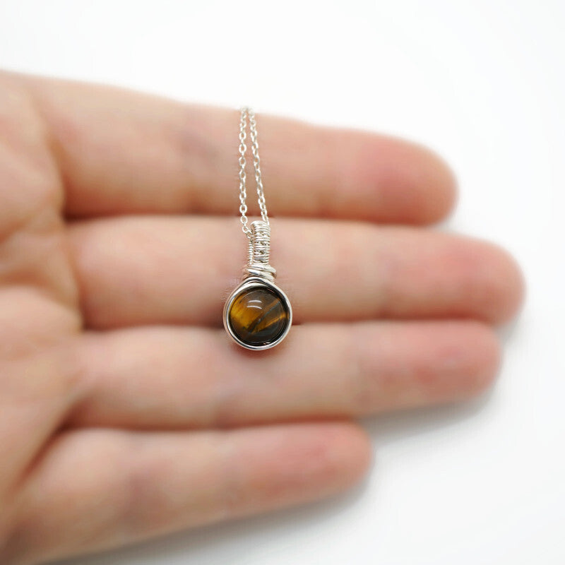 Zilveren Hanger met Tijgeroog, Handgemaakt Wire Wrap Sieraad
