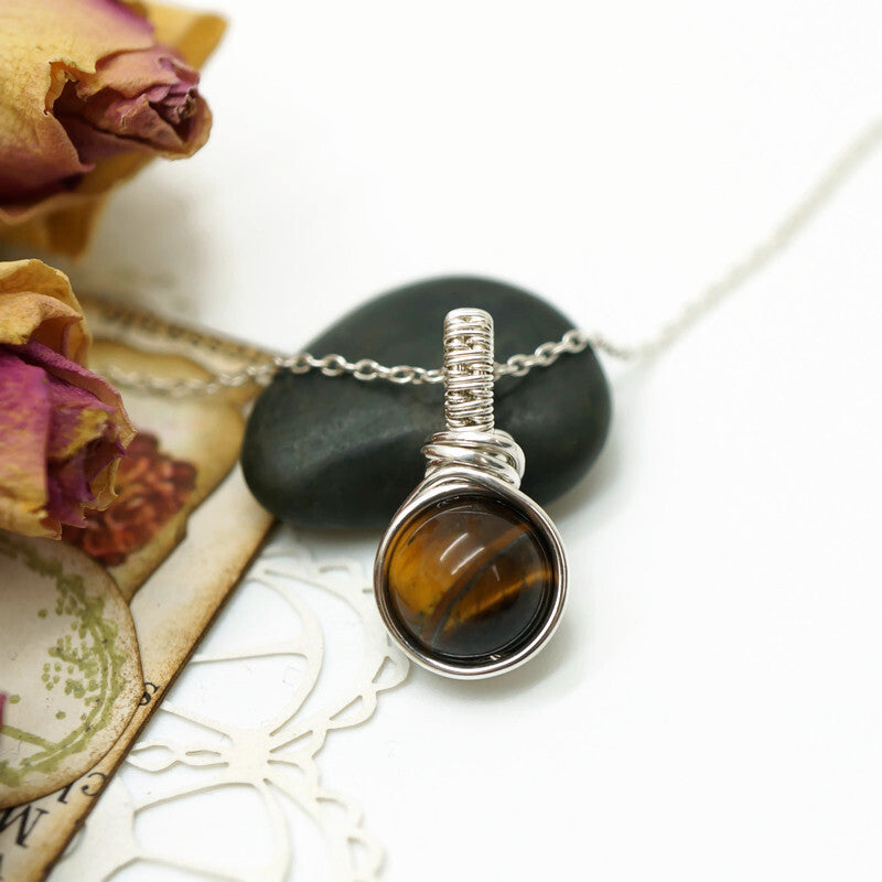 Zilveren Hanger met Tijgeroog, Handgemaakt Wire Wrap Sieraad